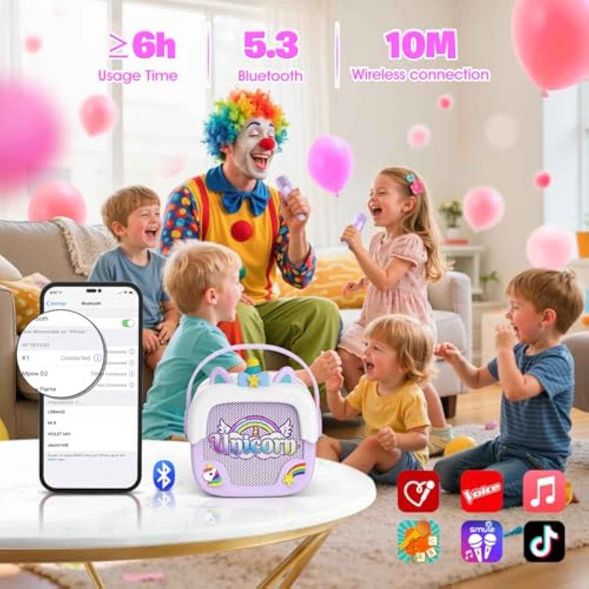 Mini Karaoke Machine for Kids Girls: Unicorn Portable Bluetooth Speakers with 2 Wireless Mic Toys for Girls Age 4-6 7 8 9 Years Old Girl Easter Birthday Gifts for 5 6 7 8 9 10 11 Years Teens Purple