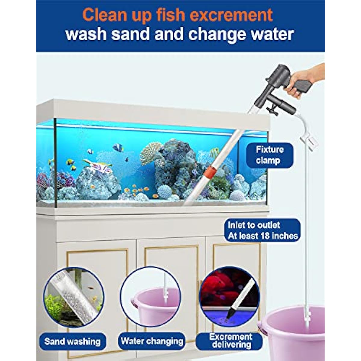QZQ Aquarium Gravel Cleaner [2026 Edition] Vacuum Fish Tank Vacuum Cleaner Tools for Aquarium Water Changer with Aquarium Thermometers Fish Net kit Use for Fish Tank Cleaning Gravel and Sand