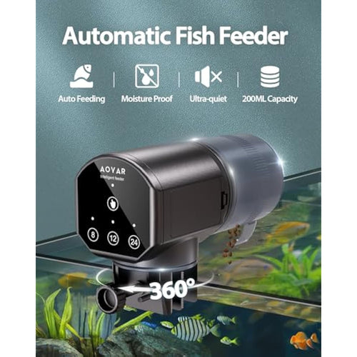 Automatic Fish Feeder for Small Aquariums: 200ml Large Capacity Auto Feeders with Battery Timer for Betta Koi and Turtles