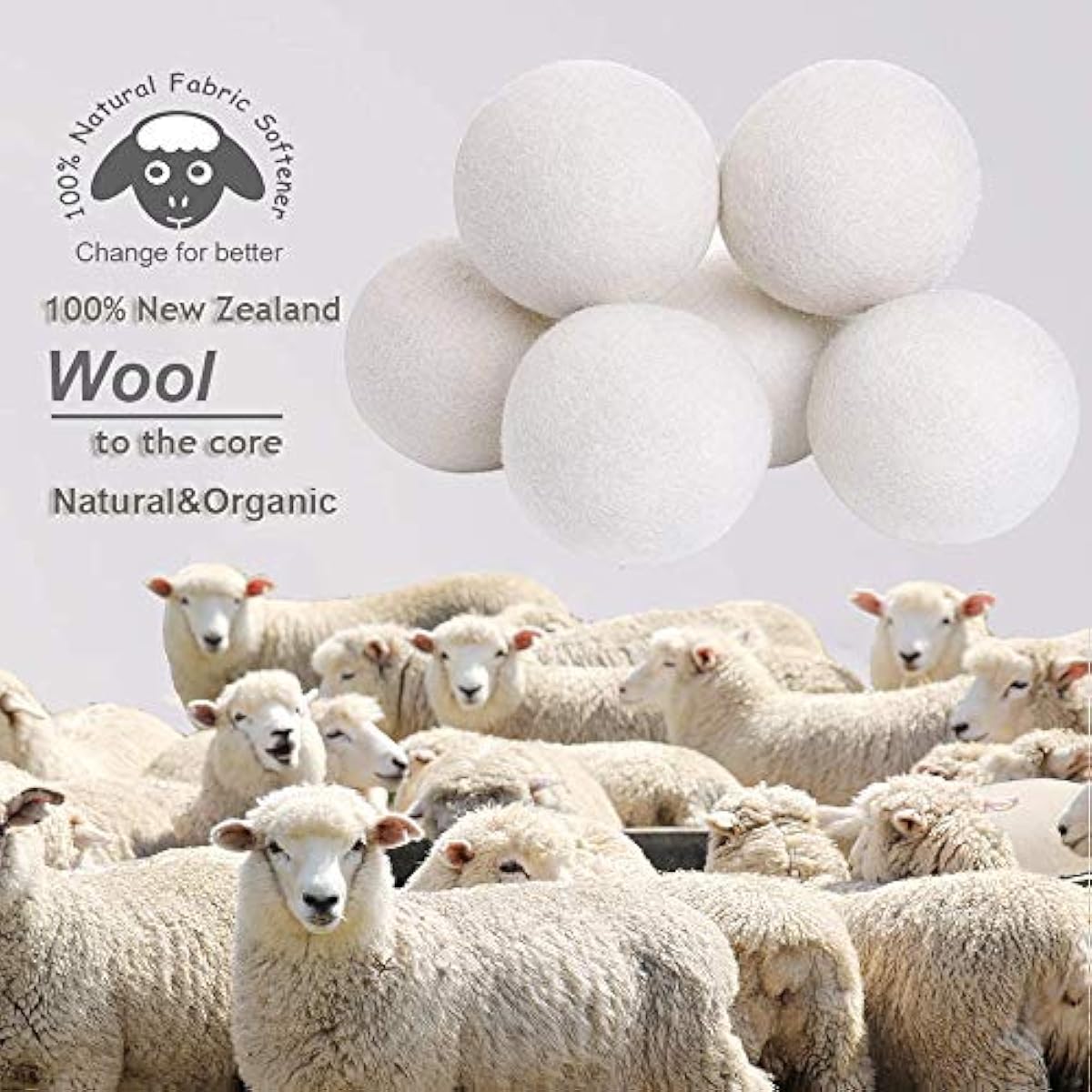 wool dryer balls organic xl 6-pack 100% new zealand wool chemical free softener for 1000+ loads baby safe