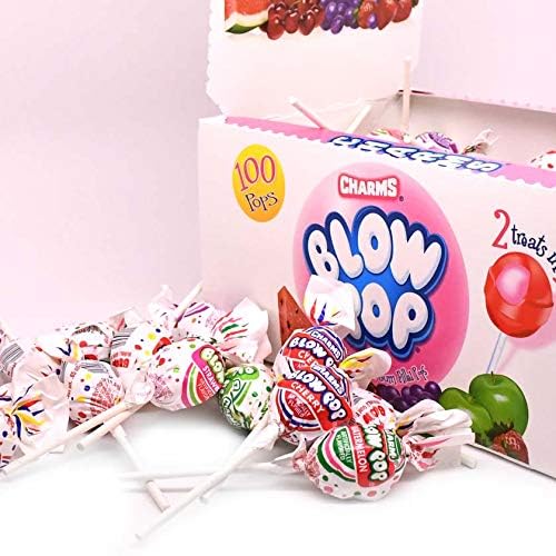 Charms Blow Pop 100-Count Assorted Flavors Individually Wrapped Dual Candy and Gum Suckers, Peanut Free, Gluten Free, Kosher, Bulk Treat for Kids and Adults