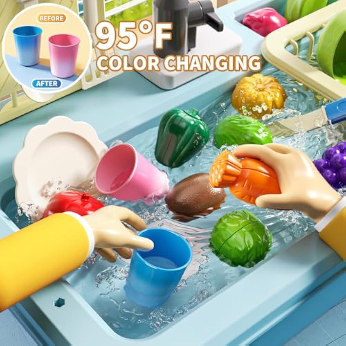 play kitchen sink toys for kids 3-7 years old with color changing kitchen accessories