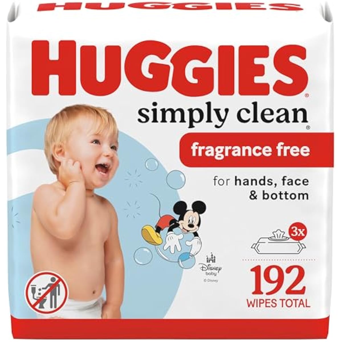 Huggies Simply Clean Unscented Baby Diaper Wipes, 3 flip-top packs, fragrance-free, 192 wipes total
