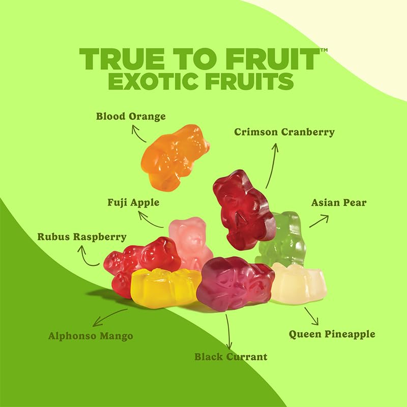 albanese world's best true to fruit exotic fruits, 25oz bag, 8 flavors, soft gummy bears, share size