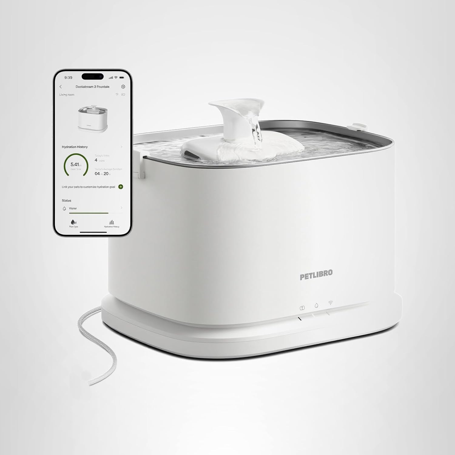 petlibro stainless steel cat water fountain with 5g wifi app monitoring for indoor use