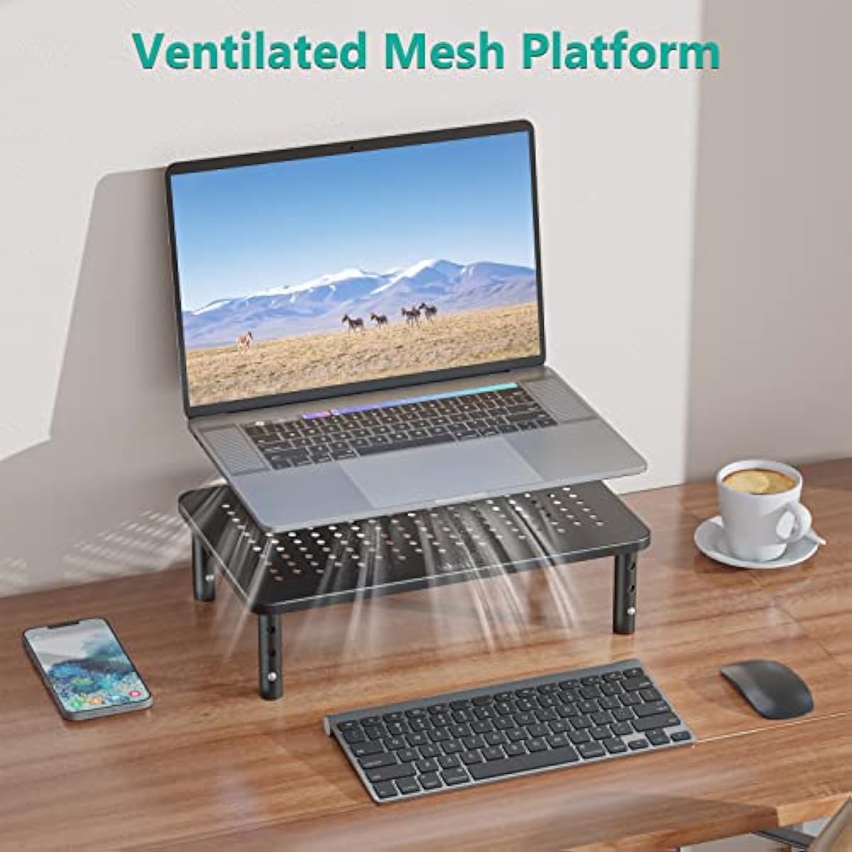 wali computer monitor stand adjustable laptop riser black 1 pack