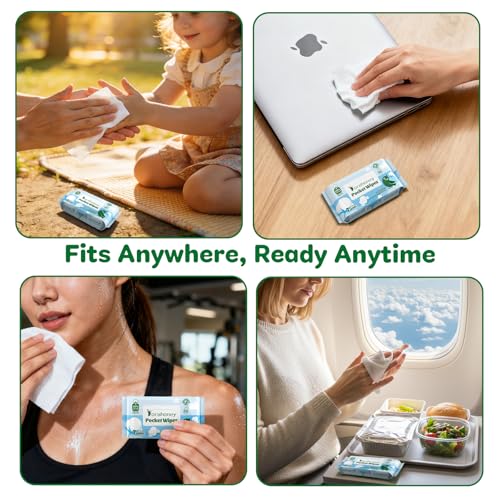 100% Cotton, 99% Purified Water, Hypoallergenic Mini Wet Wipes, Unscented, 56 Count for Travel Essentials