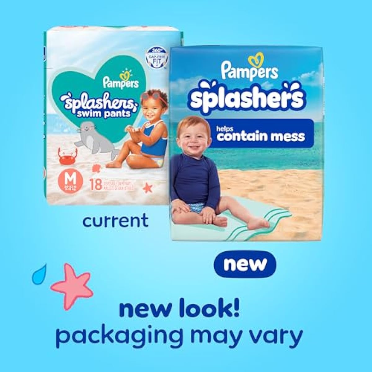 Pampers Splashers Disposable Baby Swim Diapers in Size 4, 18 Count, Gap-Free Protection