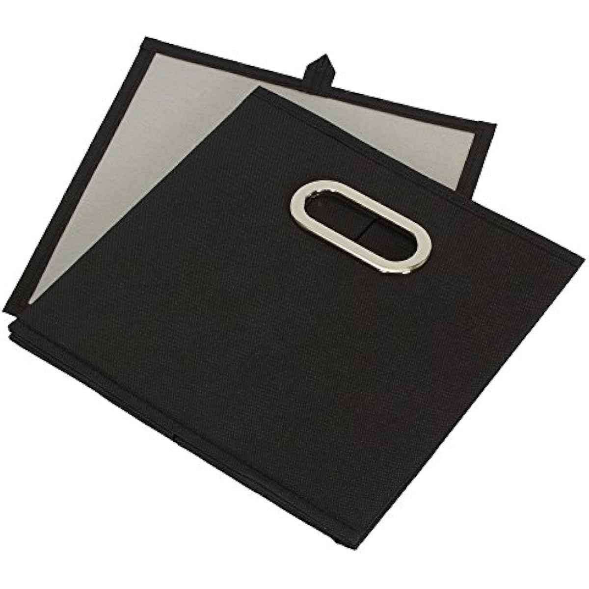 Household Essentials Foldable Fabric Storage Bins 6 Piece Set, Strong Poly-Woven Fabric, Sturdy Chipboard Sides, Grommet Front Handle, Stackable and Foldable, Classic Design, Black