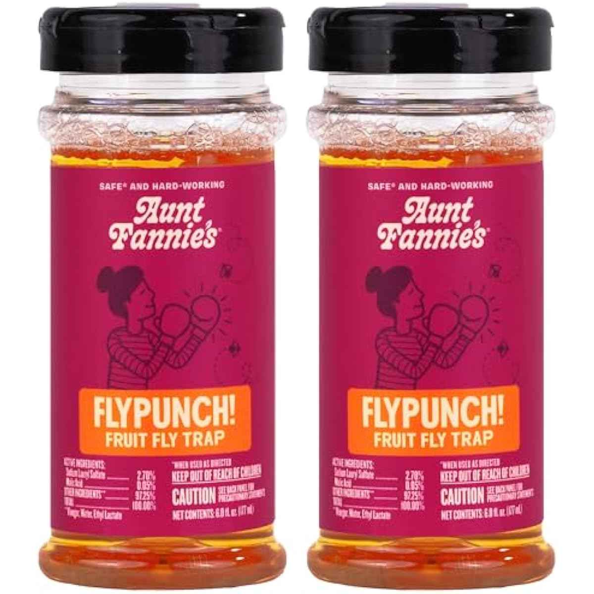 Aunt Fannie's FlyPunch Fruit Fly Trap for Indoor and Kitchen Use, Ready to Use, Made with Plant Based Ingredients, Safe Near Food, Each Bottle Lasts Up to 30 Days, Pack of 2
