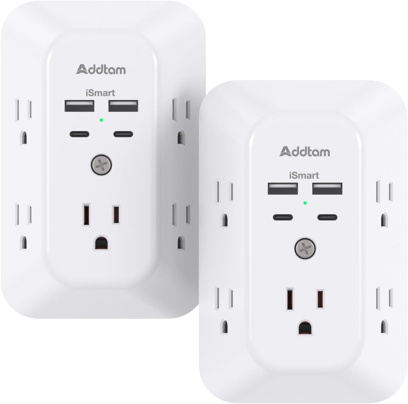 Addtam 5-Outlet USB Wall Charger Surge Protector with 4 USB Ports and 1 USB C Outlet 1800J Power Strip
