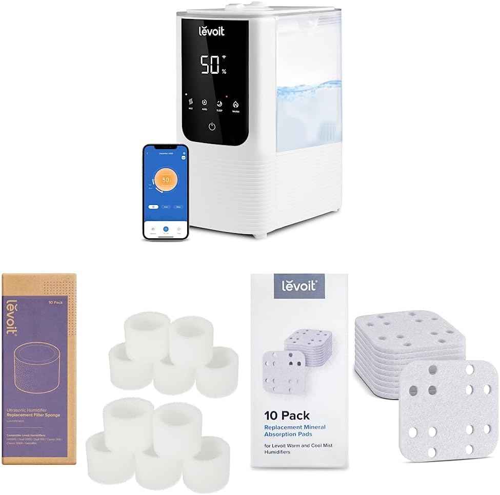 LEVOIT Humidifiers for Bedroom Home, Smart Warm and Cool Mist Air Humidifier for Large Room, Auto Customized Humidity, Fast Symptom Relief, Easy Top Fill, Essential Oil, Quiet, OasisMist4.5L, White