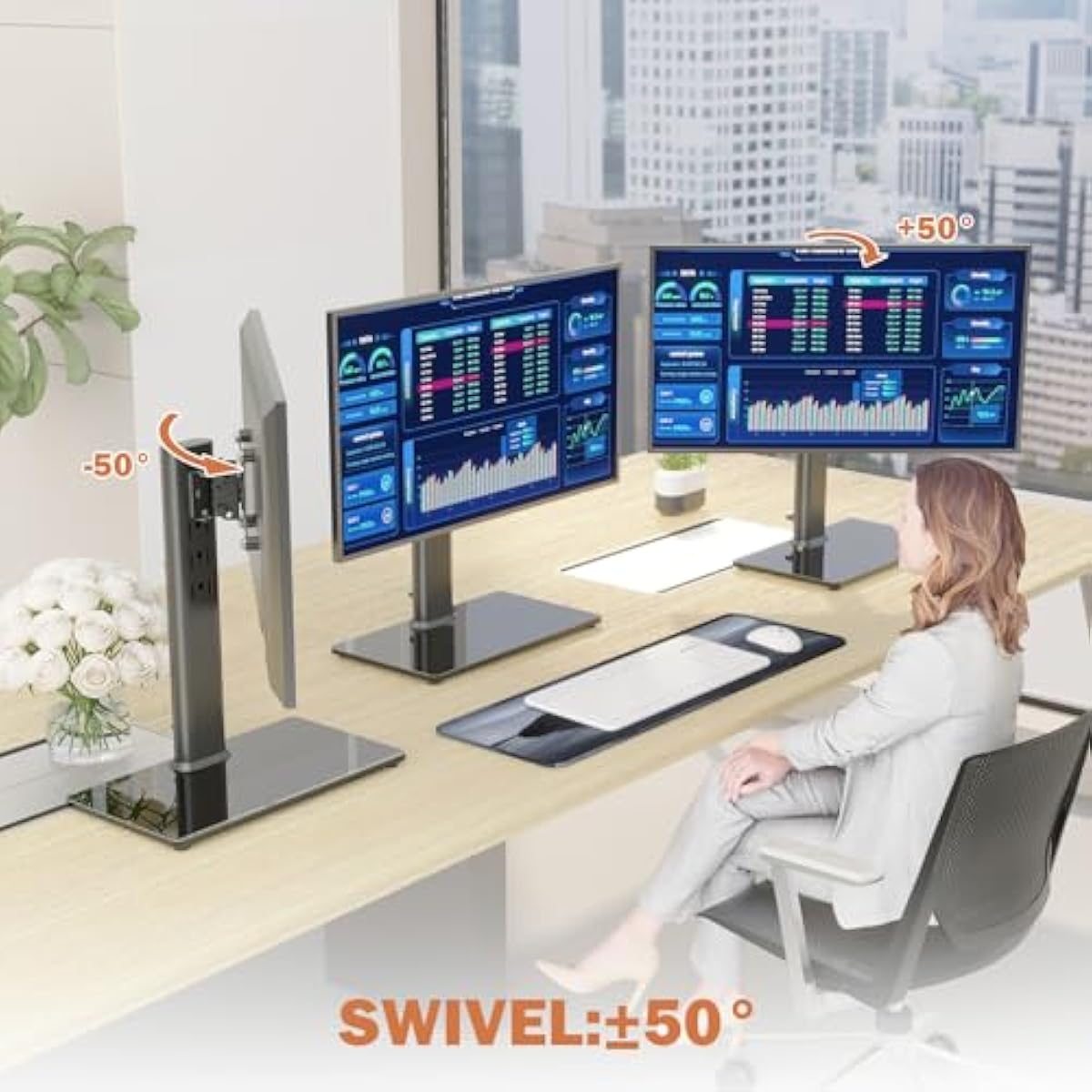 single lcd computer monitor free-standing desk stand mount riser for 13-32 inch screen with swivel and height adjustable