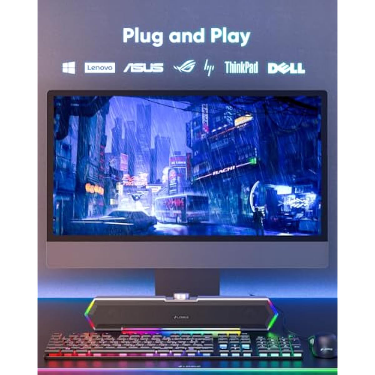 lenrue g11 computer speakers with clear sound and touch lights for pc desktop laptop monitor