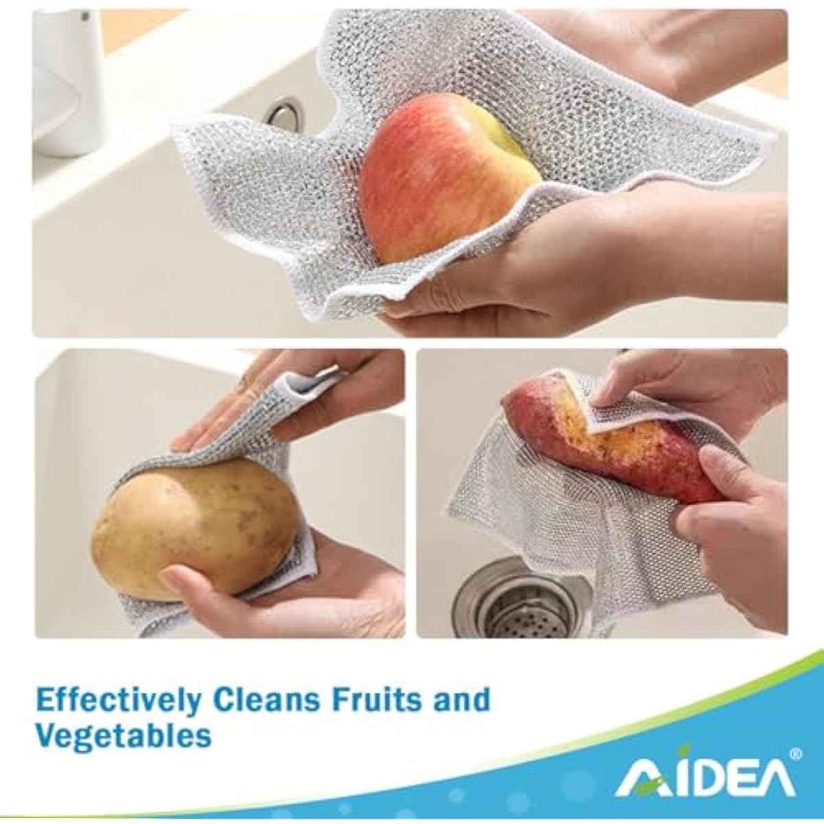 AIDEA Non Scratch Wire Dishcloth 24PK, Wire Dishwashing Rag for Wet and Dry, Washable Dish Rags No Odor, Cleaning Pads Steel Scrubber for Cookware, Sinks, Dishes, Stove Tops, 7"×8"