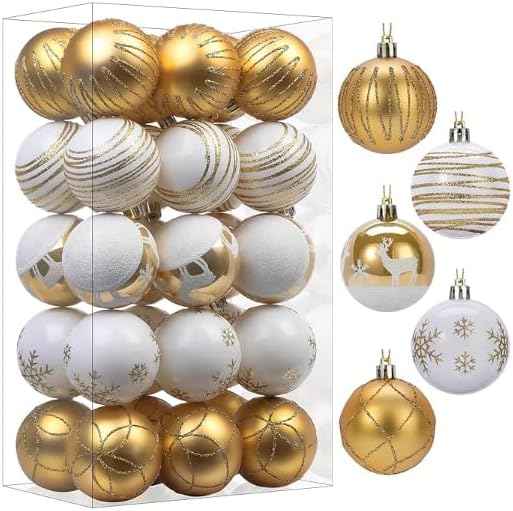 SHareconn 30ct 2.36 Inch Christmas Tree Balls Ornaments, Colored Shatterproof Plastic Decorative Baubles Decorations for Xmas Tree Decor Holiday Party Wedding Decoration (Red & Gold, 60mm)