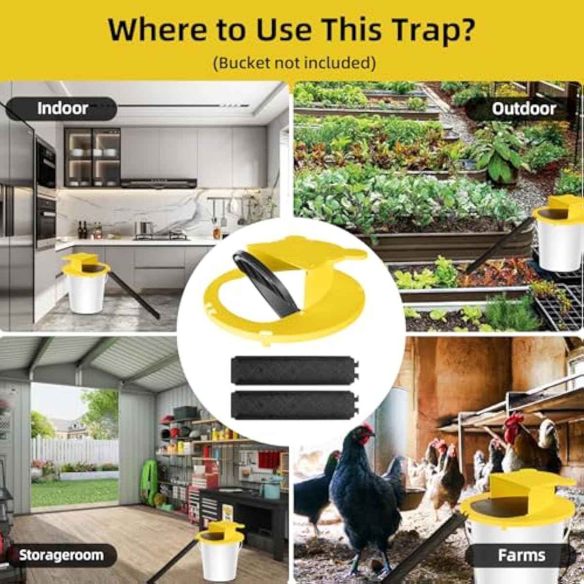 Mouse Trap Bucket - Mouse Traps Indoor for Home - Multi-Catch, Auto-Reset, Humane or Lethal Rat Trap - ABS Material - 5 Gallon Bucket Compatible-4pack