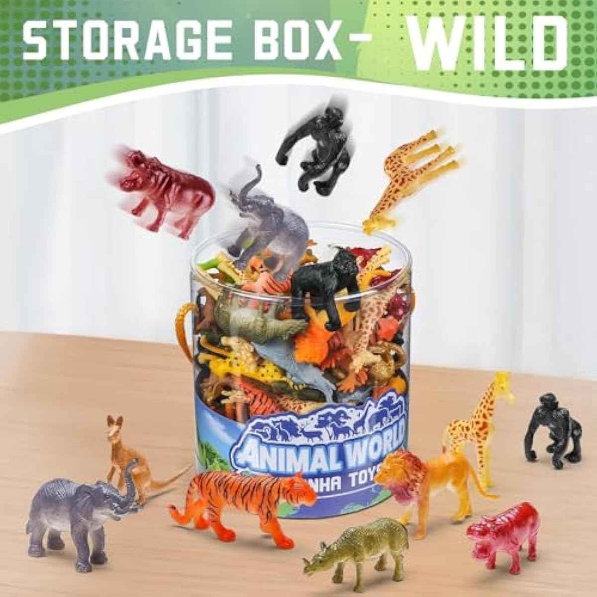 Yeonha Toys 60 Piece Mini Zoo Animal Toy with Gift Box, Realistic Small Plastic Animal Figure Sensory Bins, Jungle Party Favors, Cupcake Topper, School Education, Birthday Gifts for Kids Toddlers