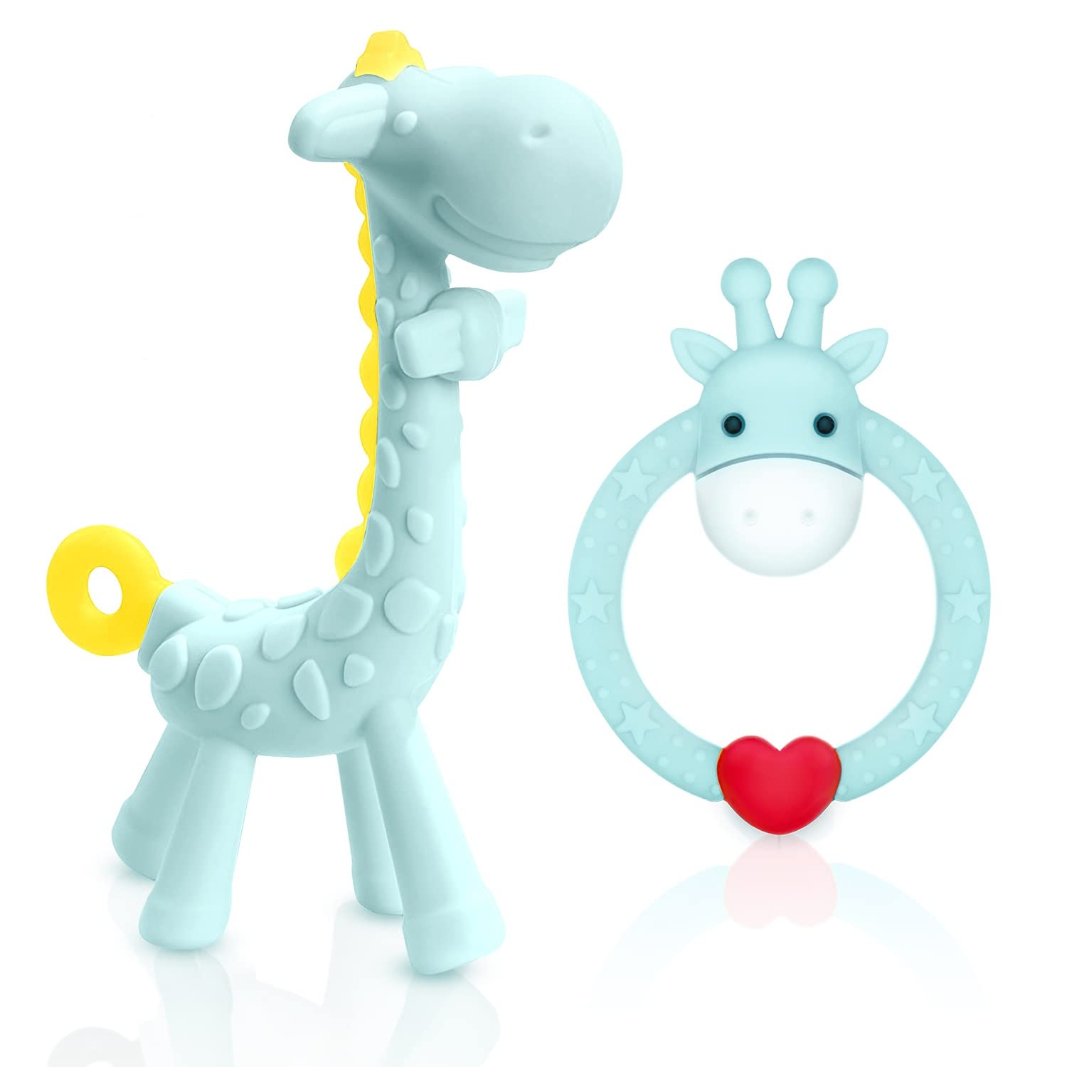 SHARE&&CARE BPA Free Silicone baby teether giraffe toy with storage case, for 3 months above infant sore gums pain relief (Pink)