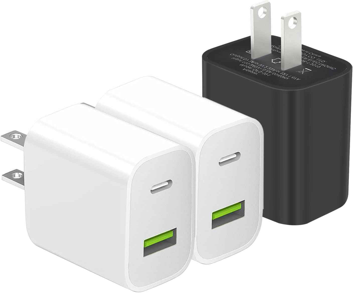 2 Pack USB C Charger Block, Dual Port Type C Wall Charger Fast Charging 20W Power Adapter Cube for iPhone 14/14 Pro/14 Pro Max/14 Plus/13/12/11, XS/XR/X, iPad, Samsung, More