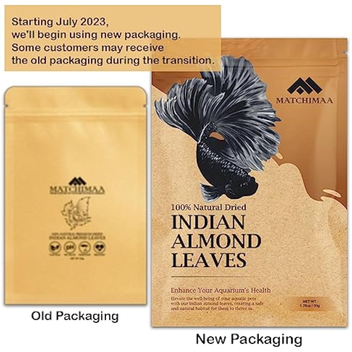Premium Indian Almond Leave. Aquarium Decorations Size 6-9" Pack 50g(20-25 Leaves). Catappa Leaves Rich in Tannin. Superb to be Health Better, Vitality, Succesful Breeding! of Shrimp & Betta Fish Tank