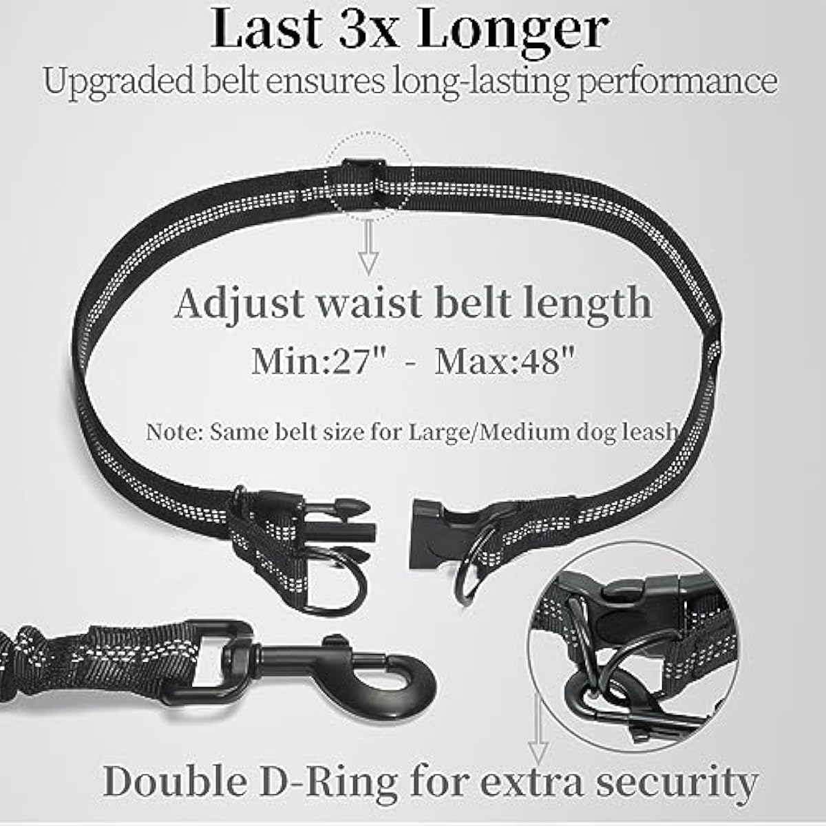 iYoShop hands-free dog leash with zipper pouch and dual padded handles for medium and large dogs (large, 25-120 lbs, black)
