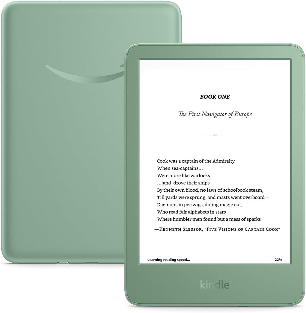 Amazon Kindle 16 GB (newest model) - Lightest and most compact Kindle, now with faster page turns, and higher contrast ratio, for an enhanced reading experience - Matcha