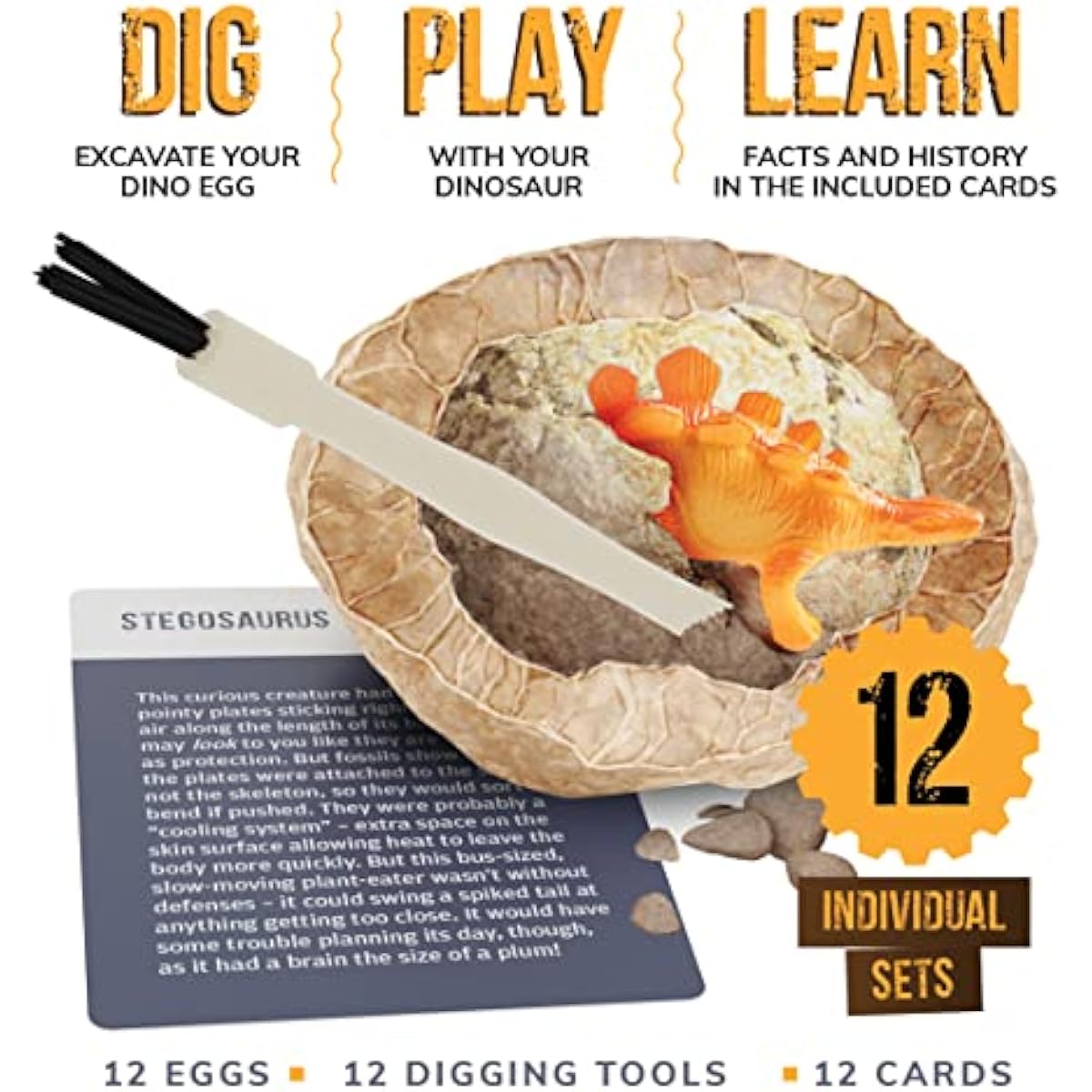Dan&Darci Dig a Dozen Dino Egg Kit for Kids - Easter Basket Stuffers - Dinosaur Toys Gift 3-12 Year Old - 12 Eggs & Surprise Dinosaurs - Science STEM Activities - Boy Toy Party Gifts for Boys & Girls