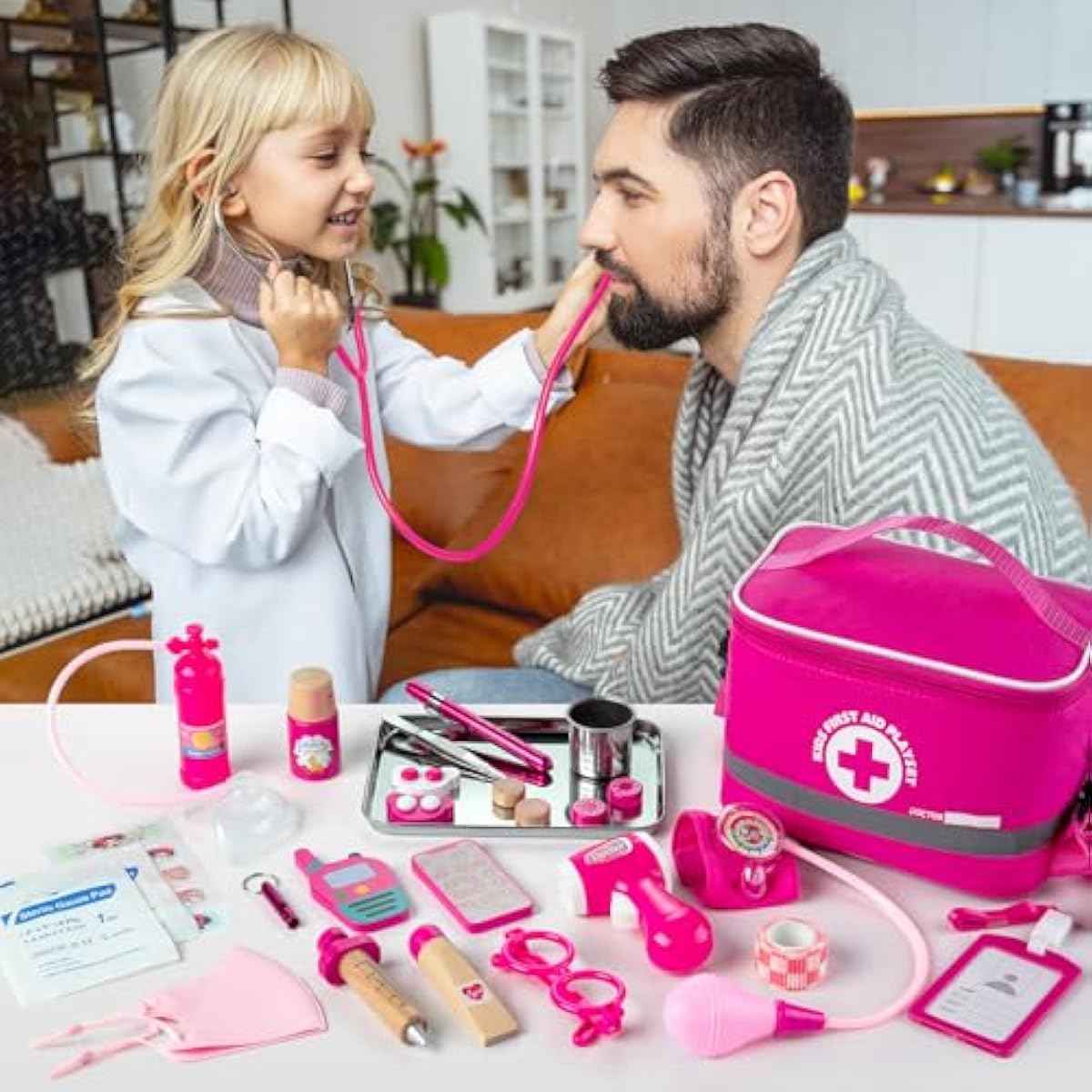Doctor Kit for Kids Girls, 34 Pcs Kids Doctor Kit for Toddlers 3-5 with Medical Storage Bag & Real Stethoscope, Pretend Play Set for Boys Girls Fun Role Playing Game
