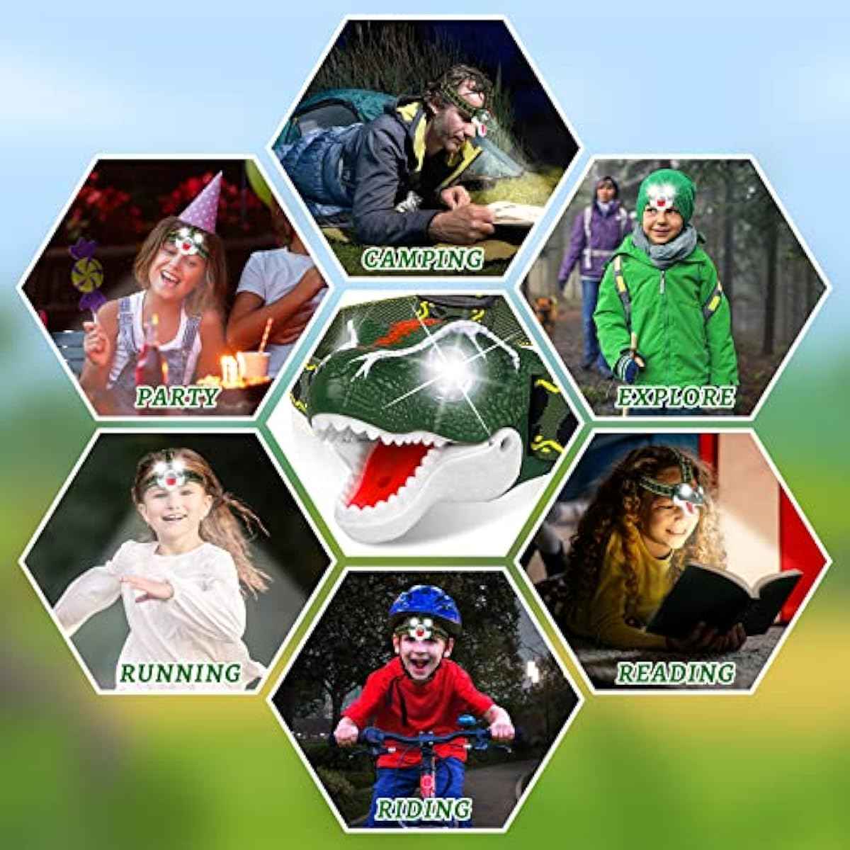 DX DA XIN Dinosaur Headlamp T-Rex LED Headlamps for Kids Flashlights Camping Gear - Dinosaur Toys for Boys Girls Toddlers Outdoor Toys for Kids Birthday Halloween Stocking Stuffers