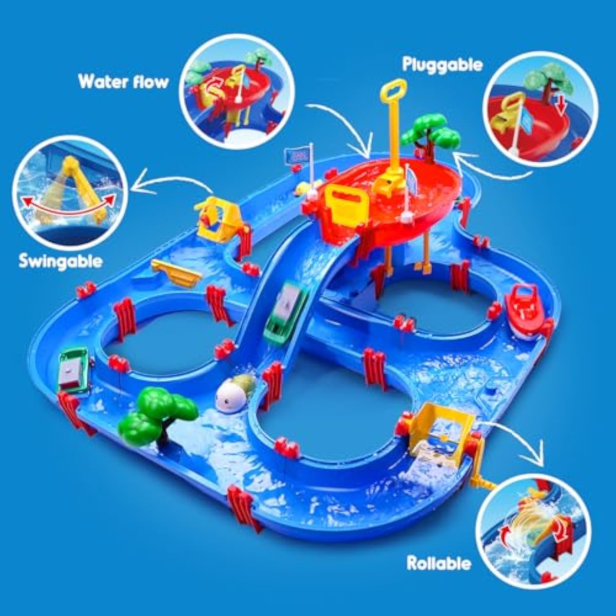 VATOS 2-Tier Water Table for Toddlers in Summer,100PCS DIY Waterways Playset with Pump for Outside Yard,Beach,Poolside Activity Sensory Play Table Addition for Kids Boys Girls Age 3 4 5 6 Year Old