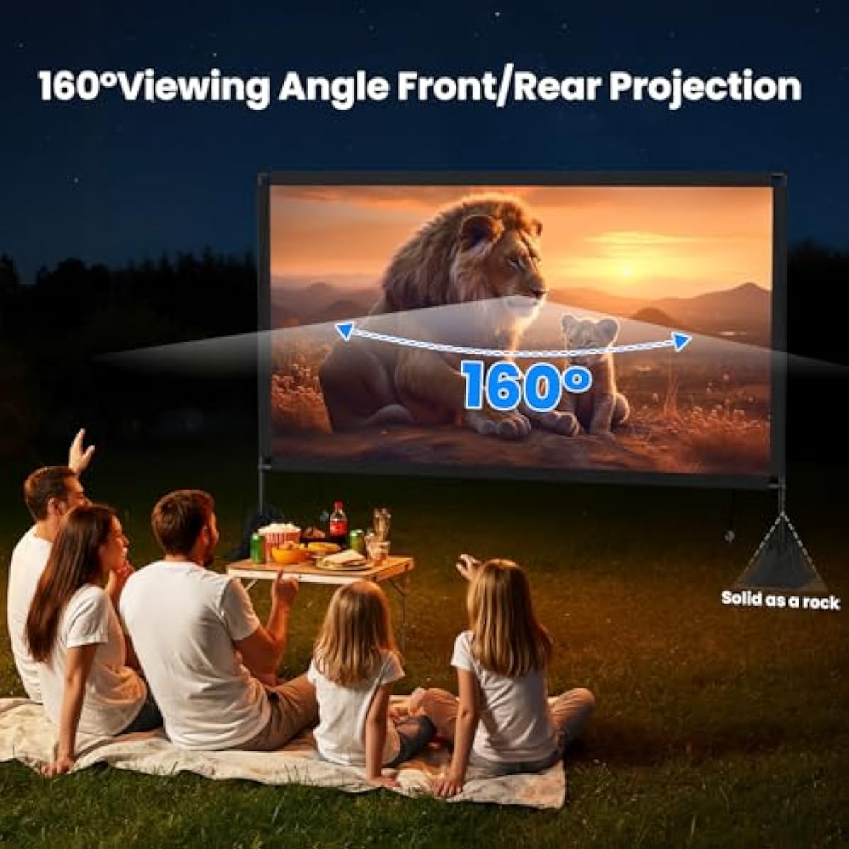 120inch outdoor projector screen with stand 16:9 4k hd portable movie screen for backyard camping theater