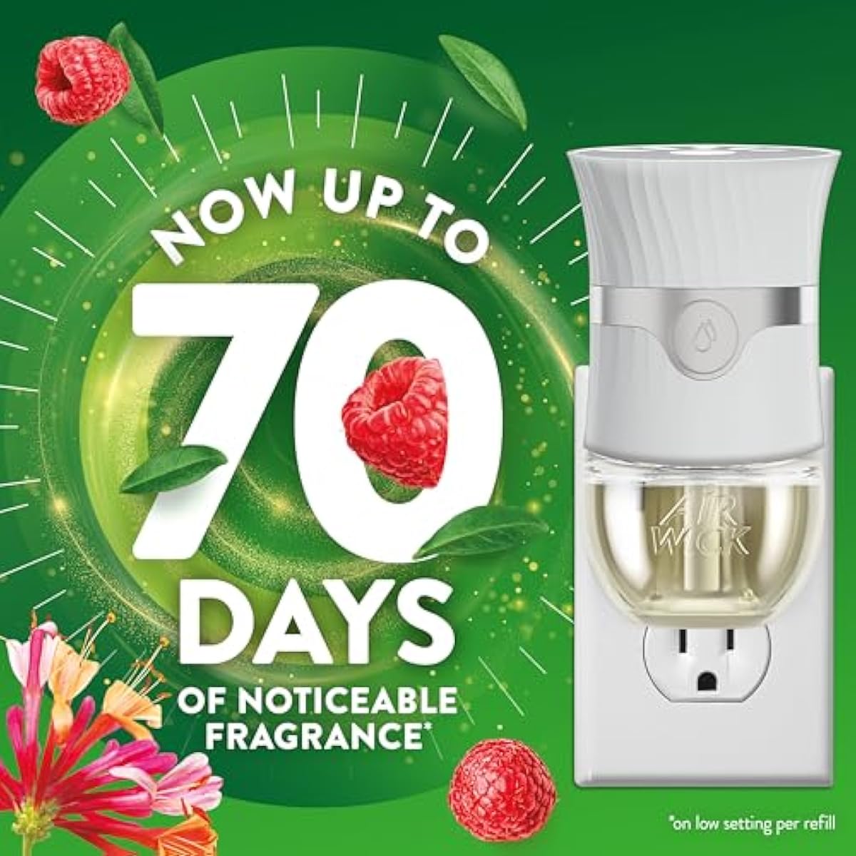 Air Wick plug in scented oil refill, honeysuckle & raspberry, 4 count, essential oils