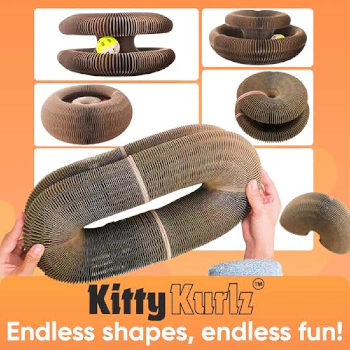 Kitty Kurlz - Kitty Kurlz Magnetic Toy & Reversible Cardboard Scratcher - Collapsible Ball Track with Bell - Durable Eco-Friendly Ring for Play, Chase & Scratch