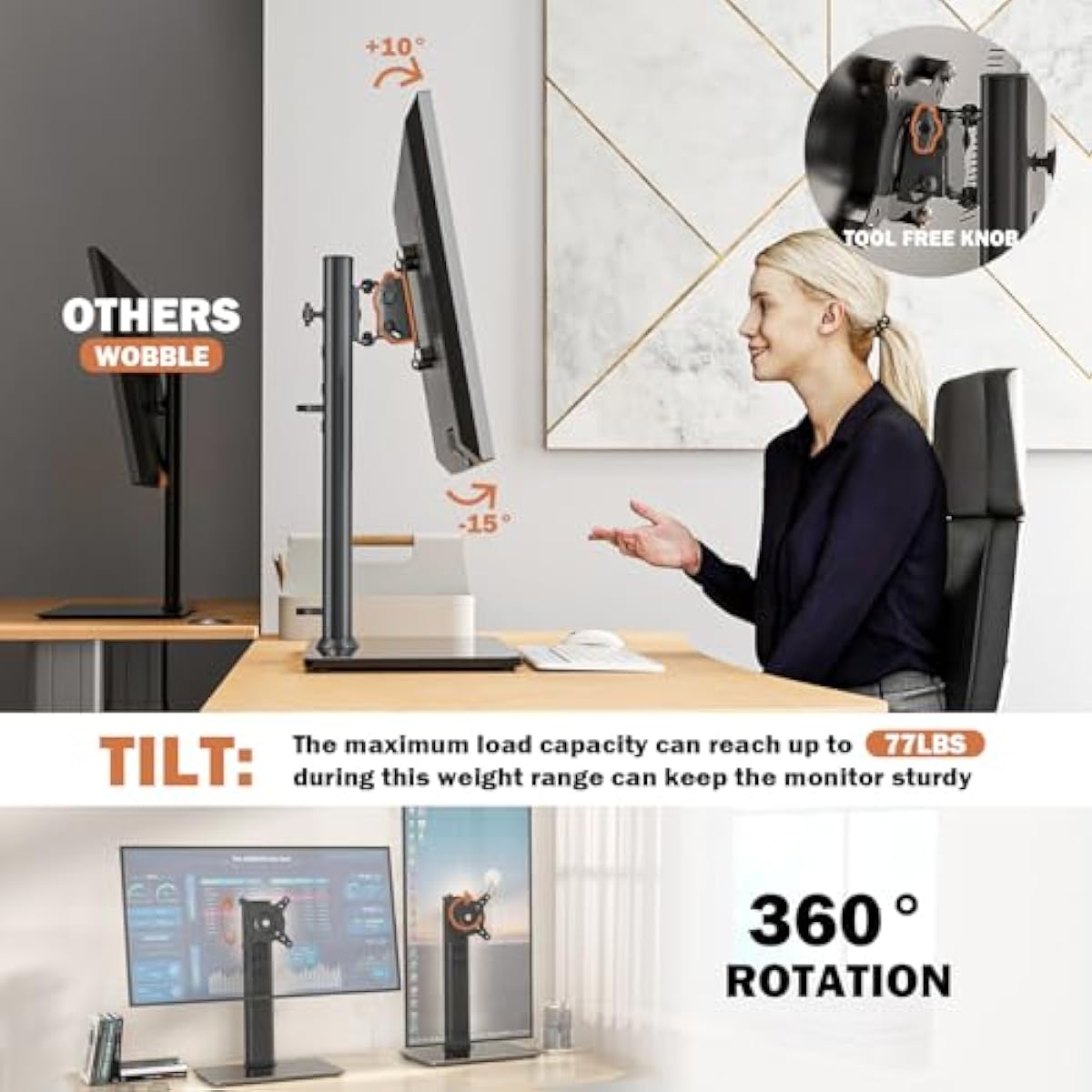 single lcd computer monitor free-standing desk stand mount riser for 13-32 inch screen with swivel and height adjustable