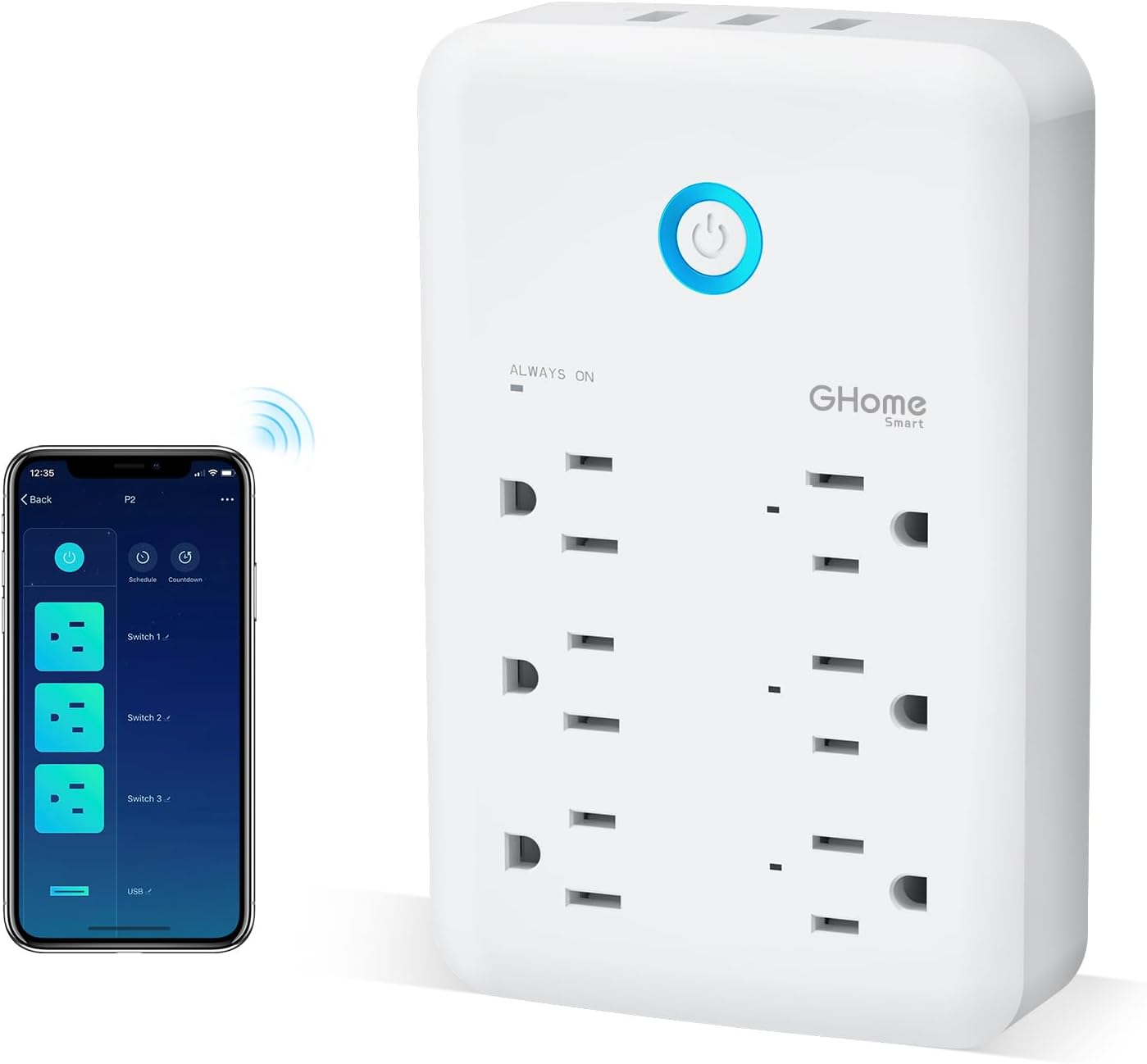 GHome Smart Plug Outlet Extender with USB Wall Charger and 3 Individual Smart Outlets, Compatible with Alexa and Google Home