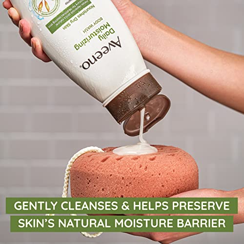 aveeno daily moisturizing body wash for sensitive skin + prebiotic oat, gentle on dry skin, 2 fl. oz travel size
