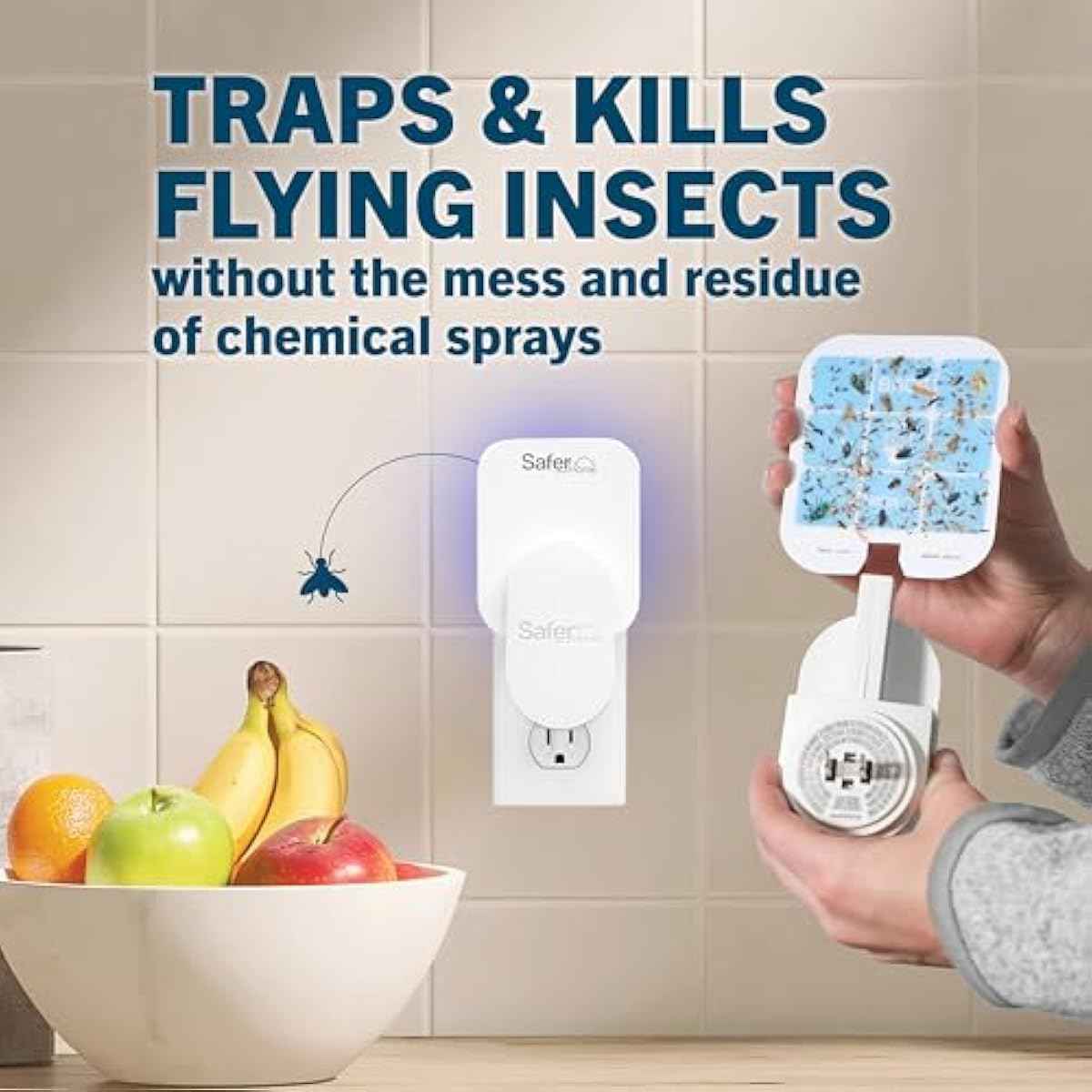Safer Home Indoor Plug-In Fly Trap - SH502 - Effective Fruit Fly Traps for Indoors, Gnat Traps for House Indoor, 400 Sq Ft Protection - Style: 1 Device + 2 Glue Cards