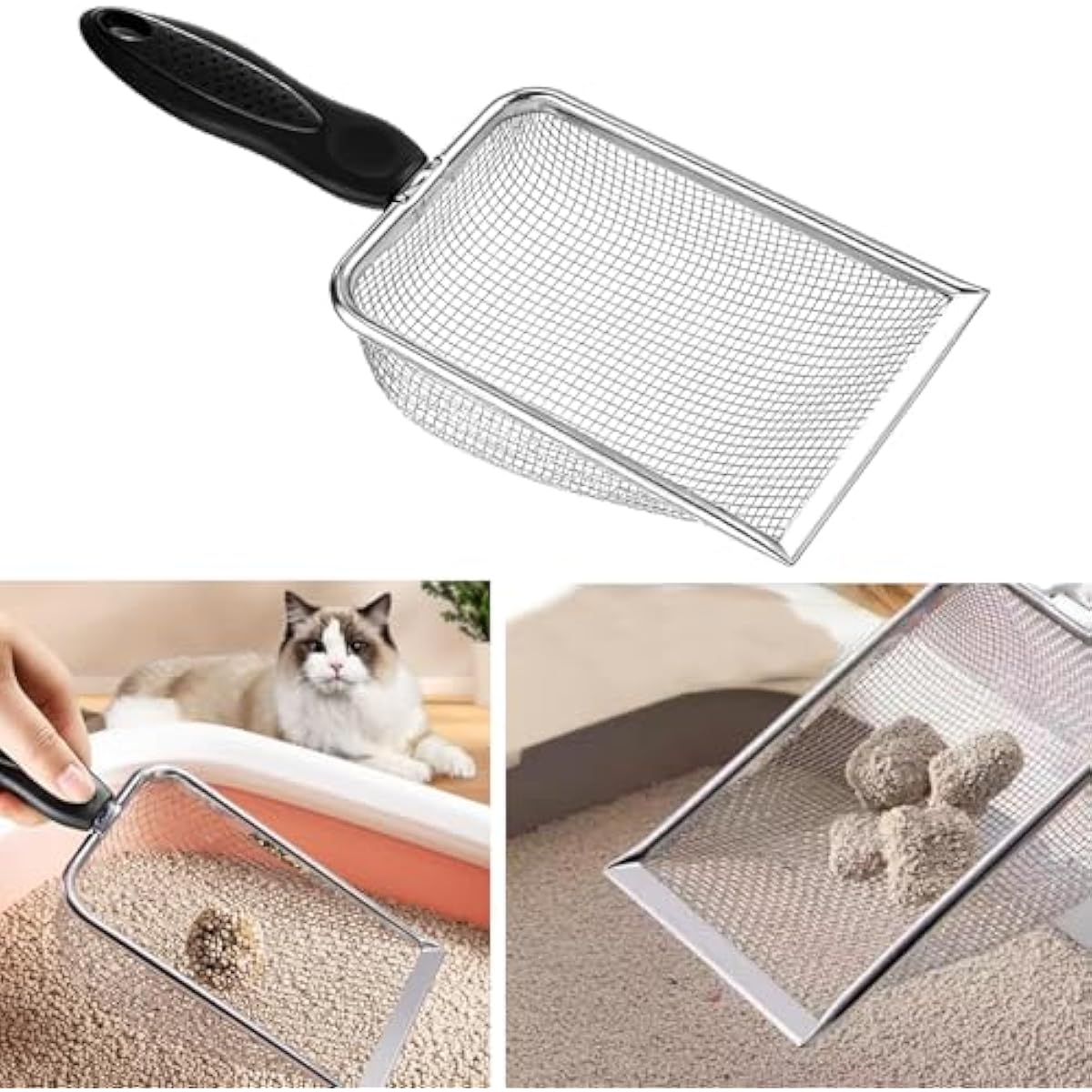 itPlus Stainless Steel Cat Litter Scoop with Mesh Scooper Long Handle Shovel Sifter for Clumping Litter