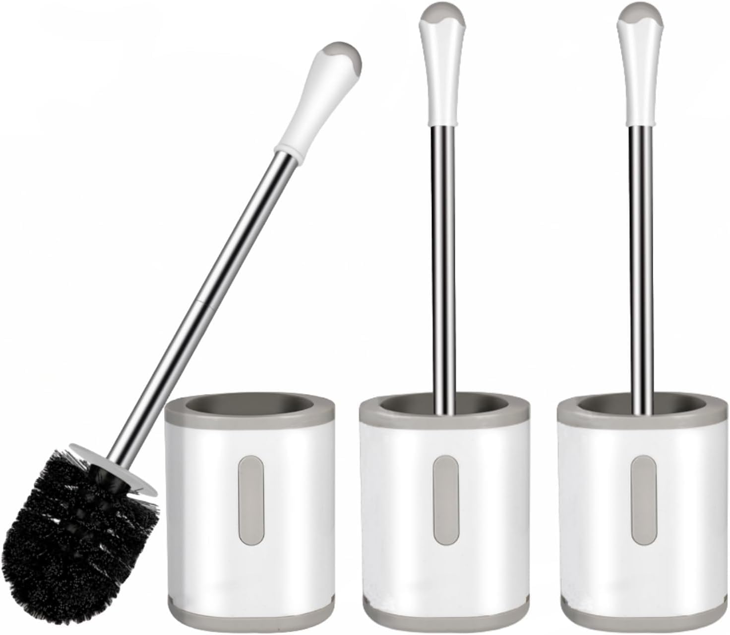 Compact Toilet Brush & Holder, Stainless Steel Handle, Space Saving for Storage