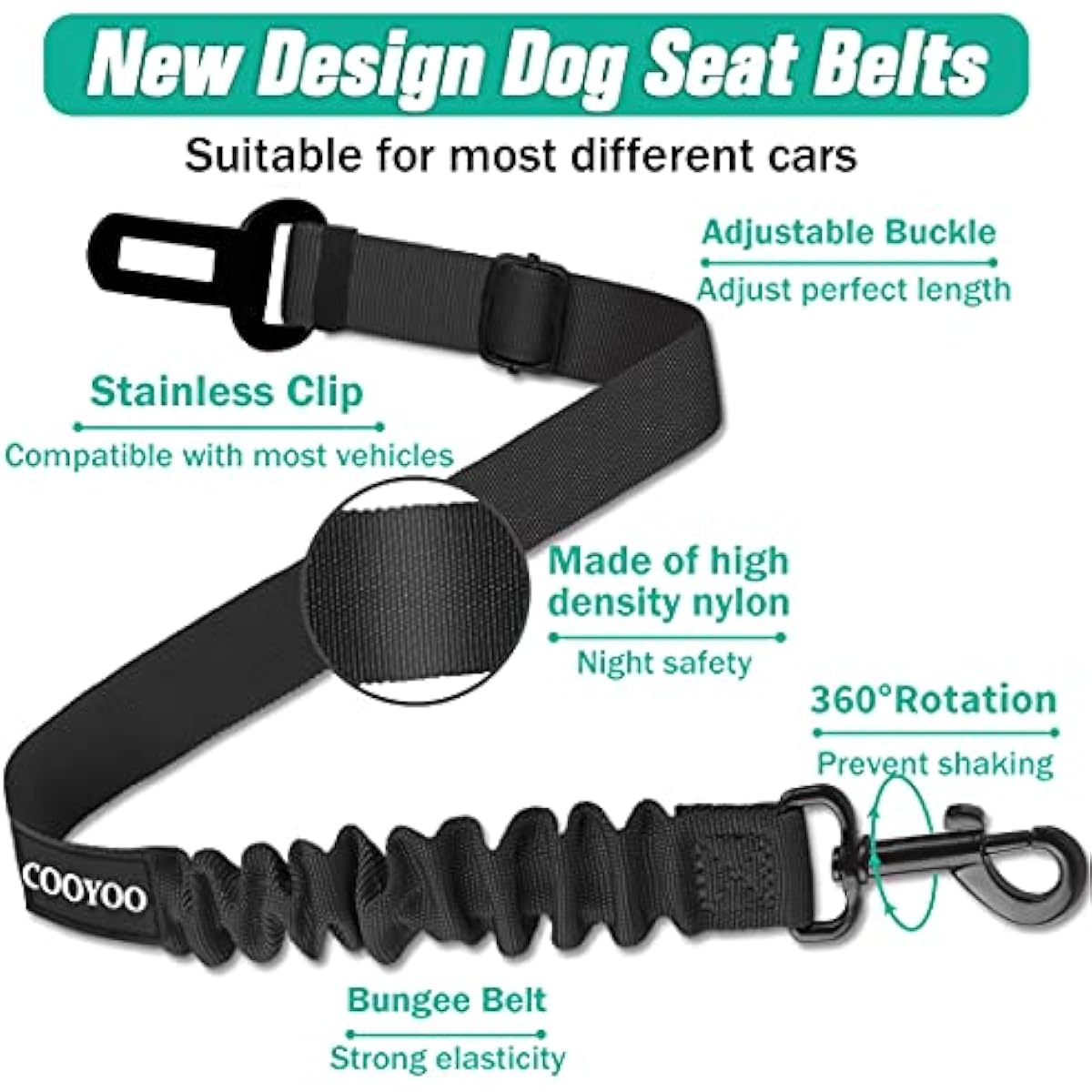 cooyoo dog seat belt 3 piece set adjustable nylon pet safety harness heavy duty elastic