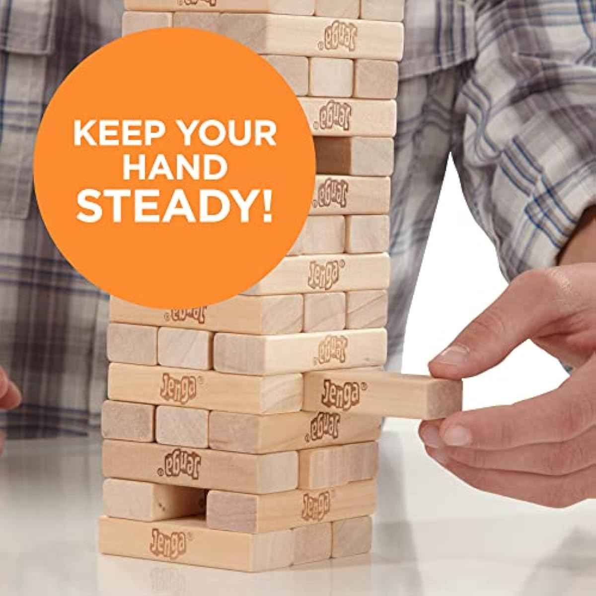Hasbro Gaming Jenga Wooden Blocks Stacking Tumbling Tower Game | Party Games for Kids & Families | Stocking Stuffers | Ages 6+ (Amazon Exclusive)