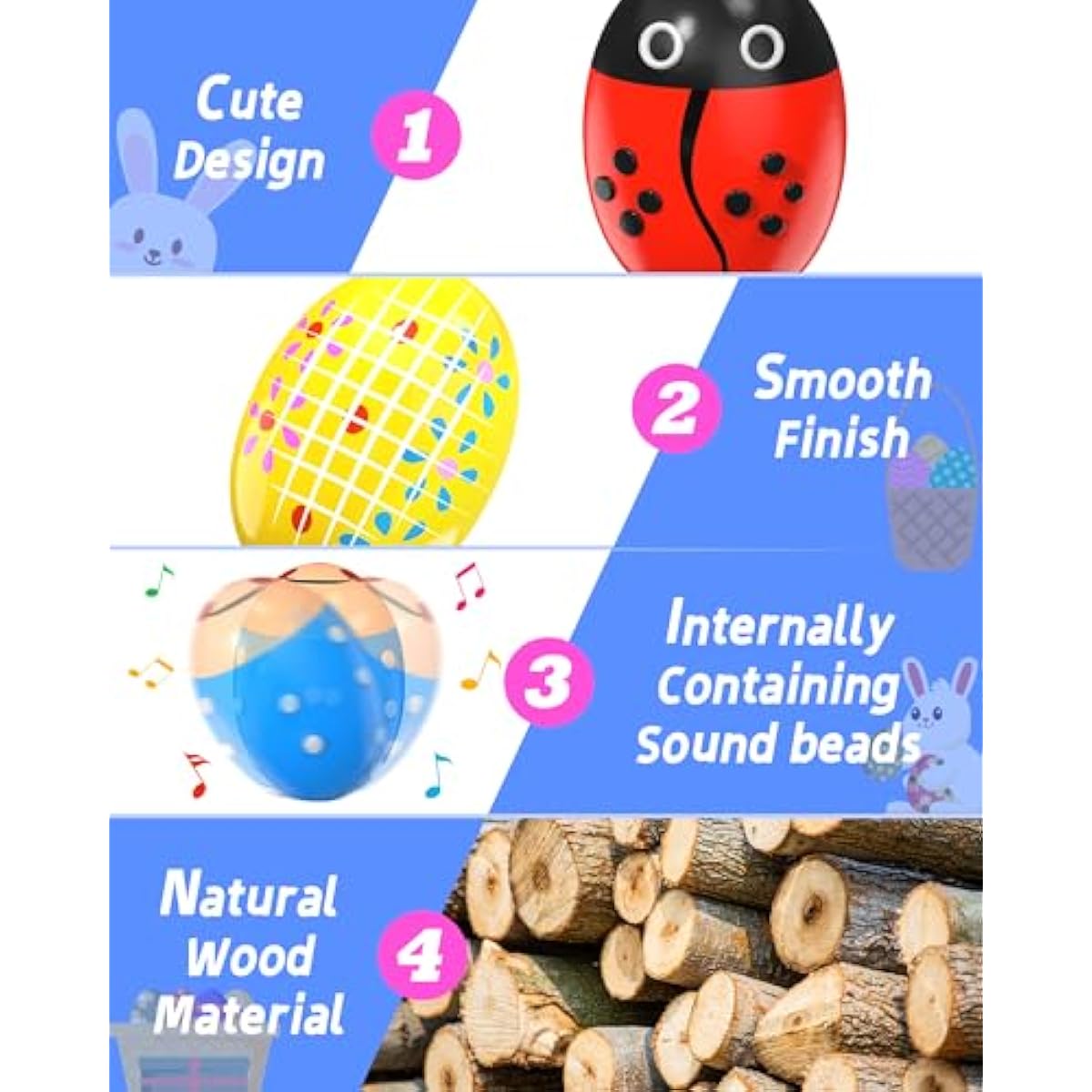 wooden percussion shakers 6-pack montessori toys for kids toddlers