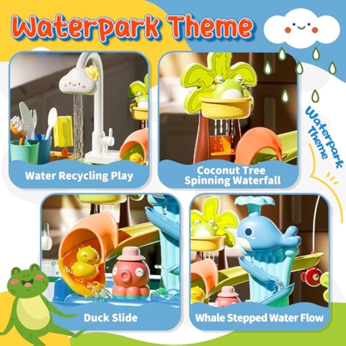 21 Blue Kids Kitchen Sink Toy with Electric Faucet 4-in-1 Play Set with Detachable Legs and Fishing Game