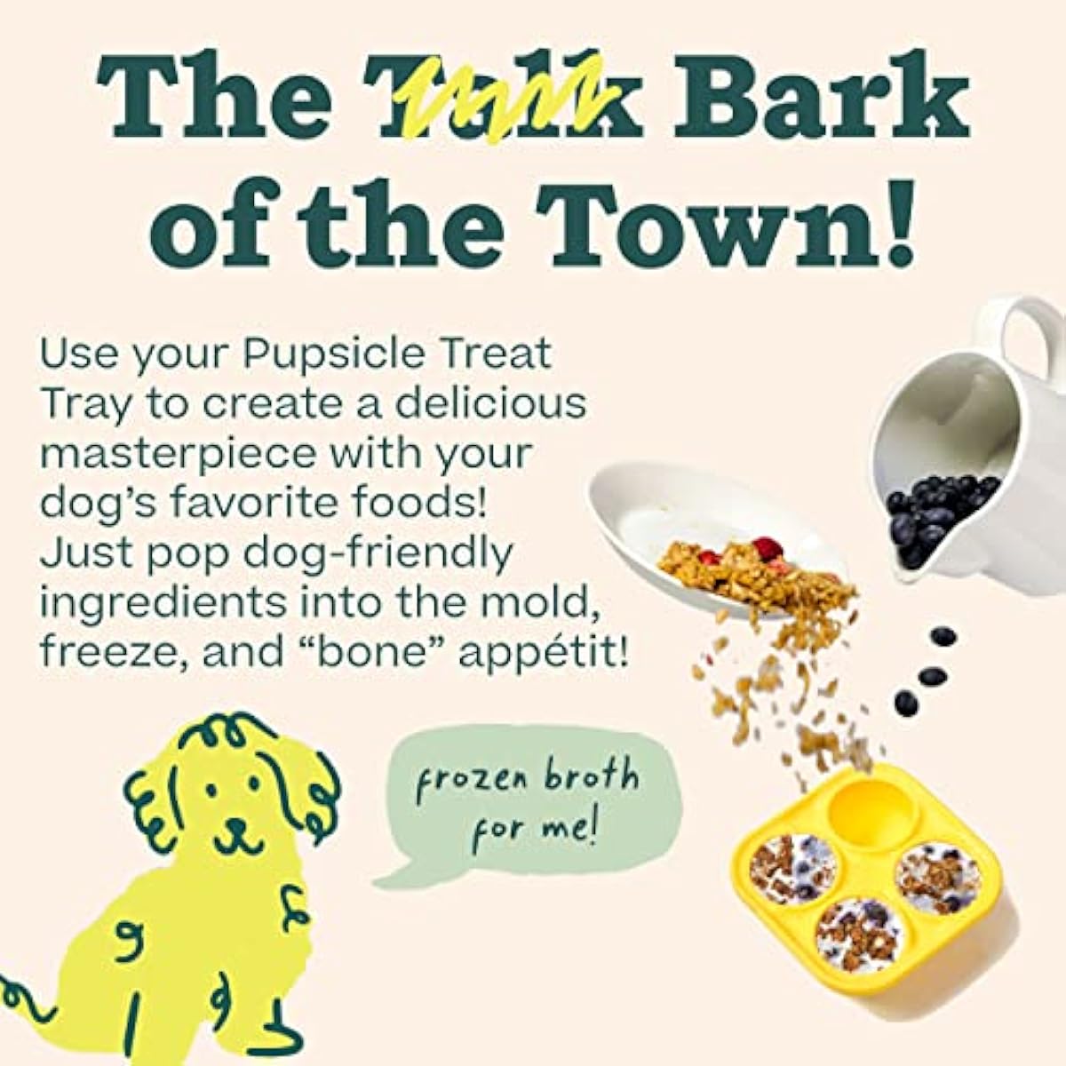 WOOF Pupsicle Treat Tray Mold, Large 25-75lbs, Silicone, Dishwasher Safe, Reusable, Freeze Refill, Dog Treats, Pupsicle Toy