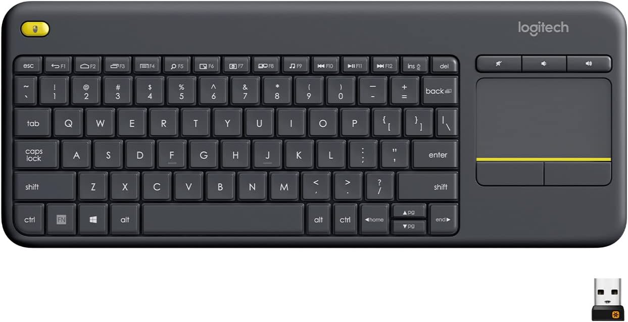 logitech k400 plus wireless touch tv keyboard with easy media control, htpc keyboard for pc-connected tv, android, windows