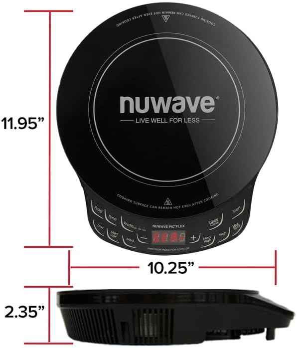 NUWAVE Flex Precision Induction Cooktop, 10.25” Shatter-Proof Ceramic Glass, 6.5” Heating Coil, 45 Temps from 100°F to 500°F, 3 Wattage Settings 600, 900 & 1300 Watts, 9” Duralon Ceramic Pan Included