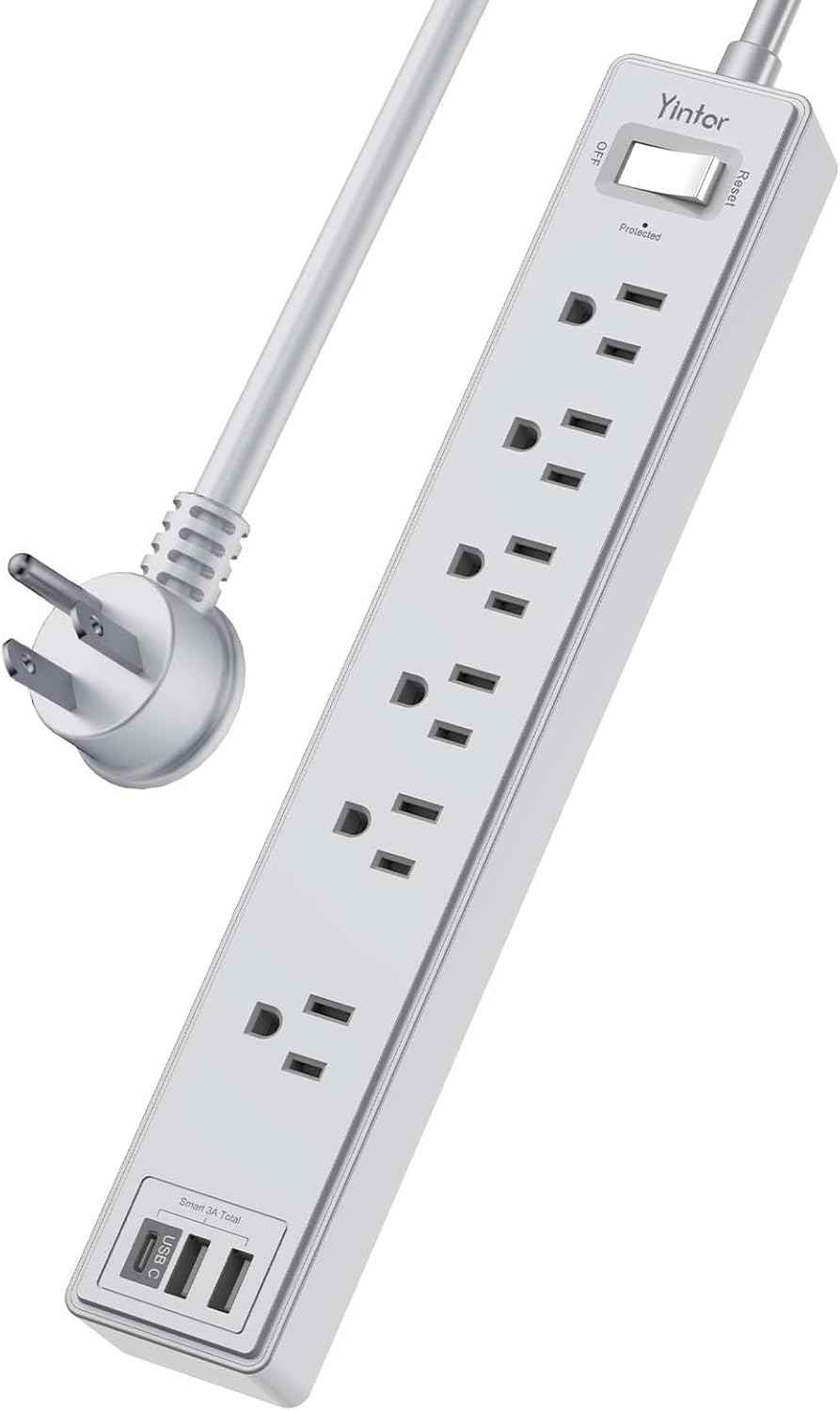 6Ft Power Strip Surge Protector - Yintar Extension Cord with 6 AC Outlets and 3 USB Ports for for Home, Office, Dorm Essentials, 1680 Joules, ETL Listed, (Black)