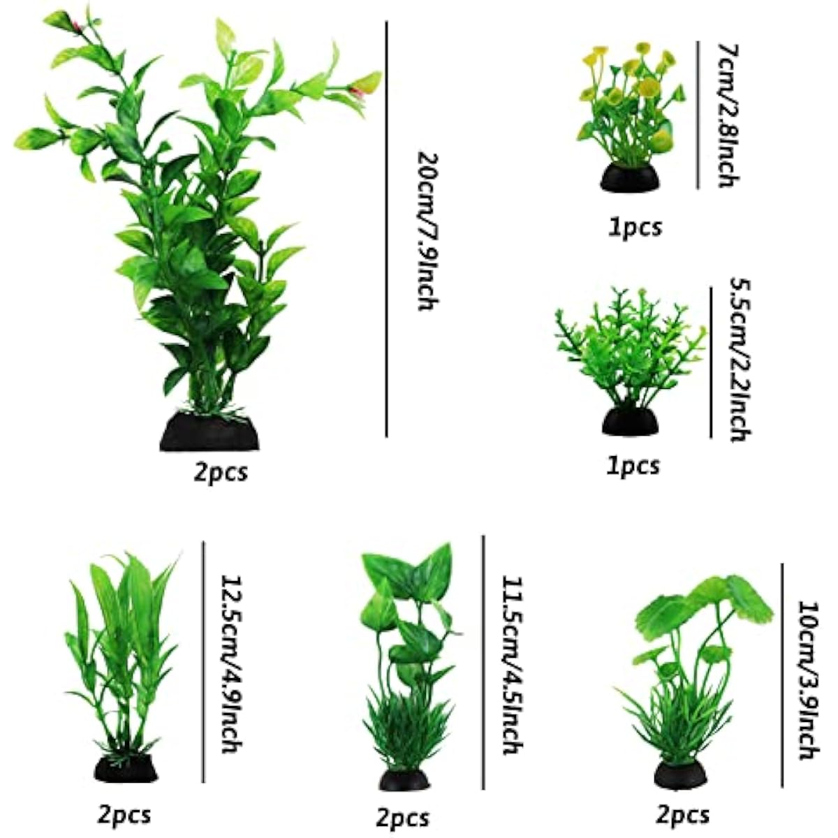 PietyPet Fish Tank Accessories Green Plants, 10pcs Green Fish Tank Decorations, Aquarium Decor Plastic Plants