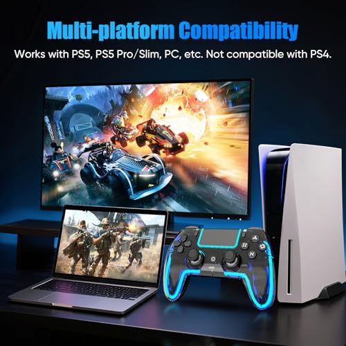 BETMI Wireless PS5 Controller with Hall Effect Joystick, Dual Vibration, and 9 Light Colors